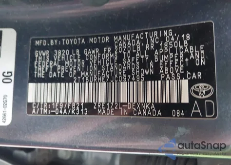 2018 Toyota Corolla Le from USA, damaged, VIN 2T1BURHE7JC097495